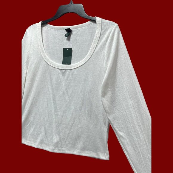 Wild Fable - Women's Long Sleeve Pointelle T-Shirt - White - XXL - Picture 12 of 12